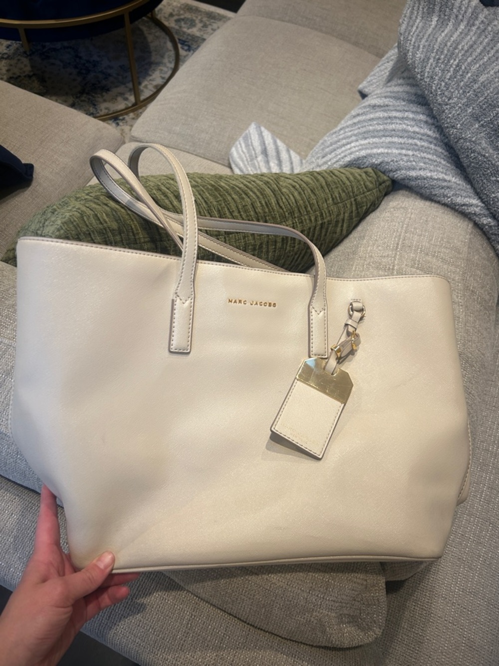 Marc Jacobs Cream Leather Tote with Gold Accent Tag